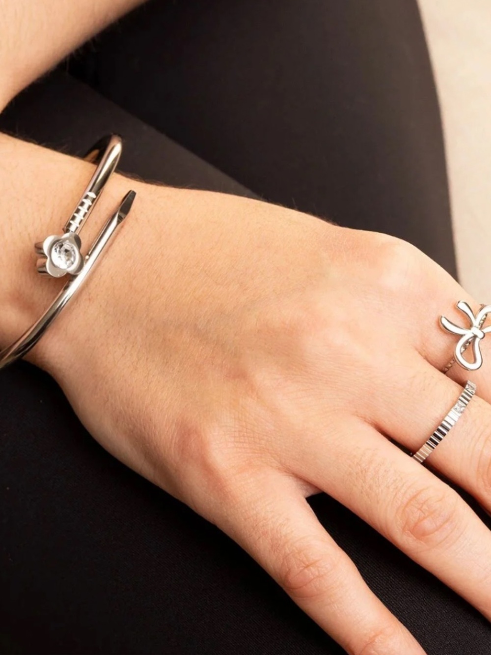 18K Gold PVD Stainless Steel Heart with Stone Bangle Bracelet